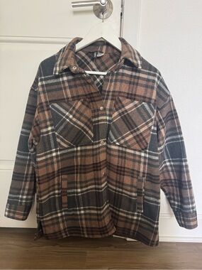 H&M Brown and Black Plaid Snap-Front Shacket